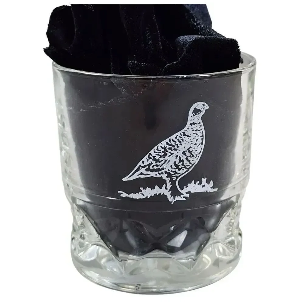 Set of 2 Vintage The Famous Grouse Scotch Whisky Low Ball Glasses Etched France